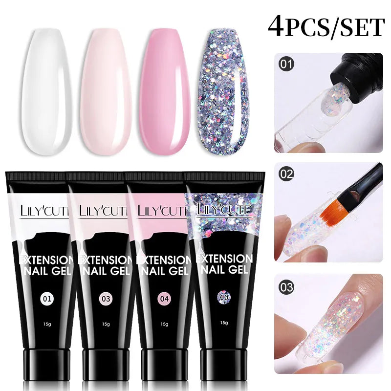 15ml Nail Extension Gel Kit – Soak Off UV Acrylic Gel in White, Clear & Pink for Home or Salon Nail Art
