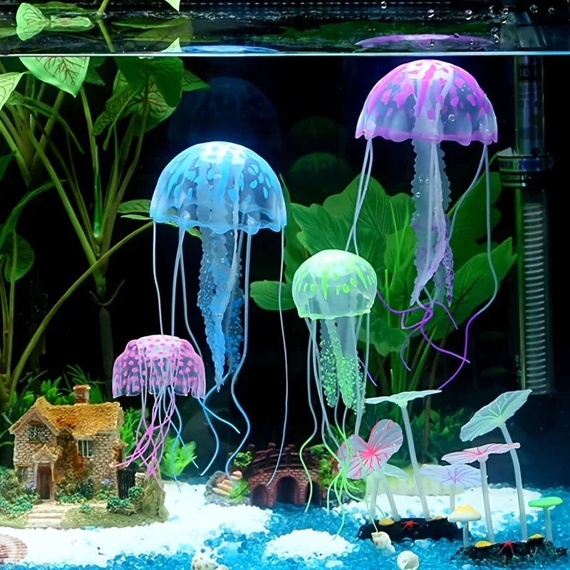 Artificial Glowing Jellyfish Aquarium Ornament – Soft Silicone Floating Decoration for Fish Tanks – Luminous Underwater Décor for Fresh or Salt Water