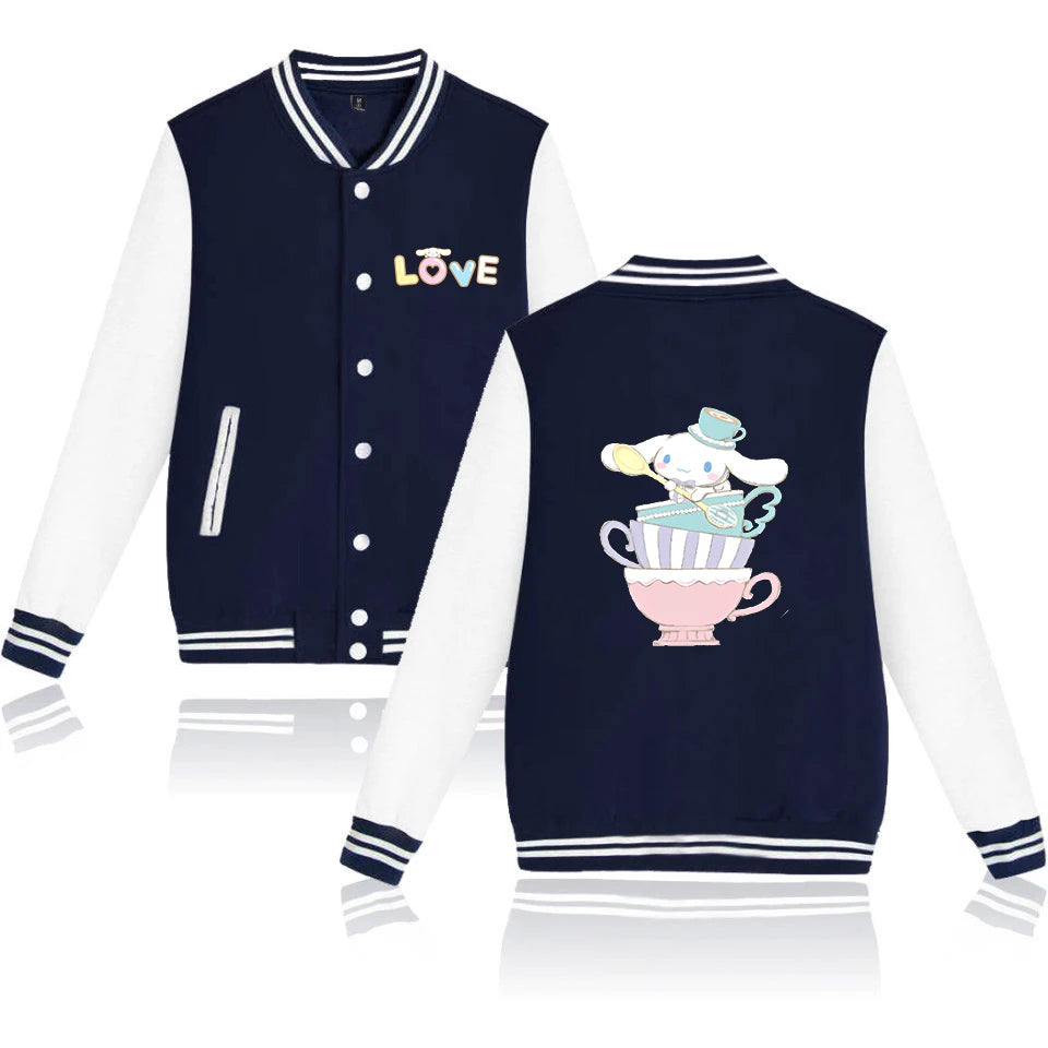 Cinnamoroll Cartoon Bomber Jacket – Unisex Harajuku College Baseball Coat for Spring & Autumn Casual Streetwear