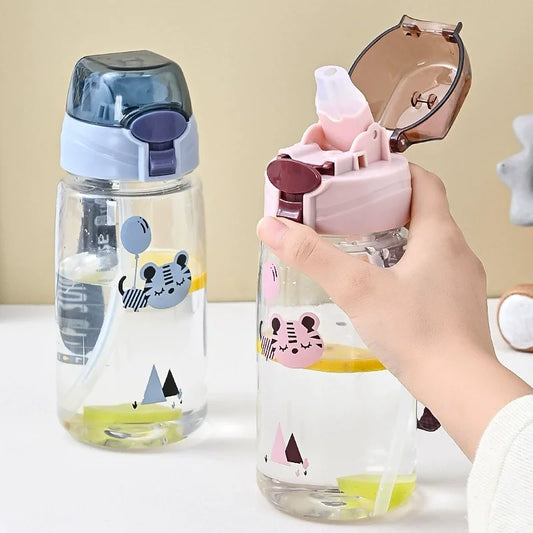 550ml Spill-Proof Cartoon Sippy Cup with Straw and Lid – Portable Drinking Bottle for Toddlers and Kids