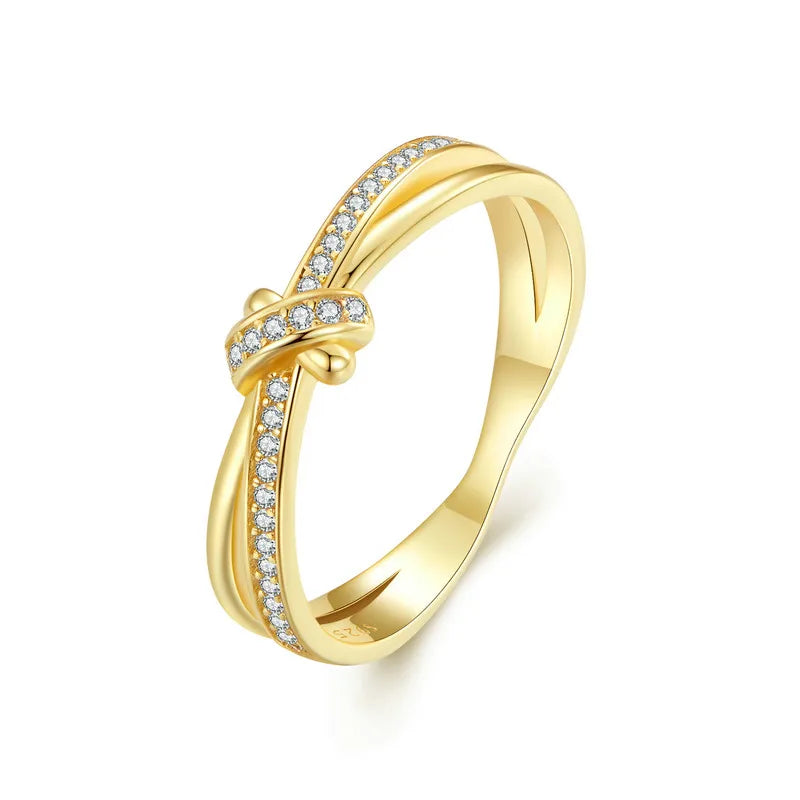 925 Sterling Silver Double Layer Knot Ring for Women – Stackable Cocktail Ring with Zircon Accents