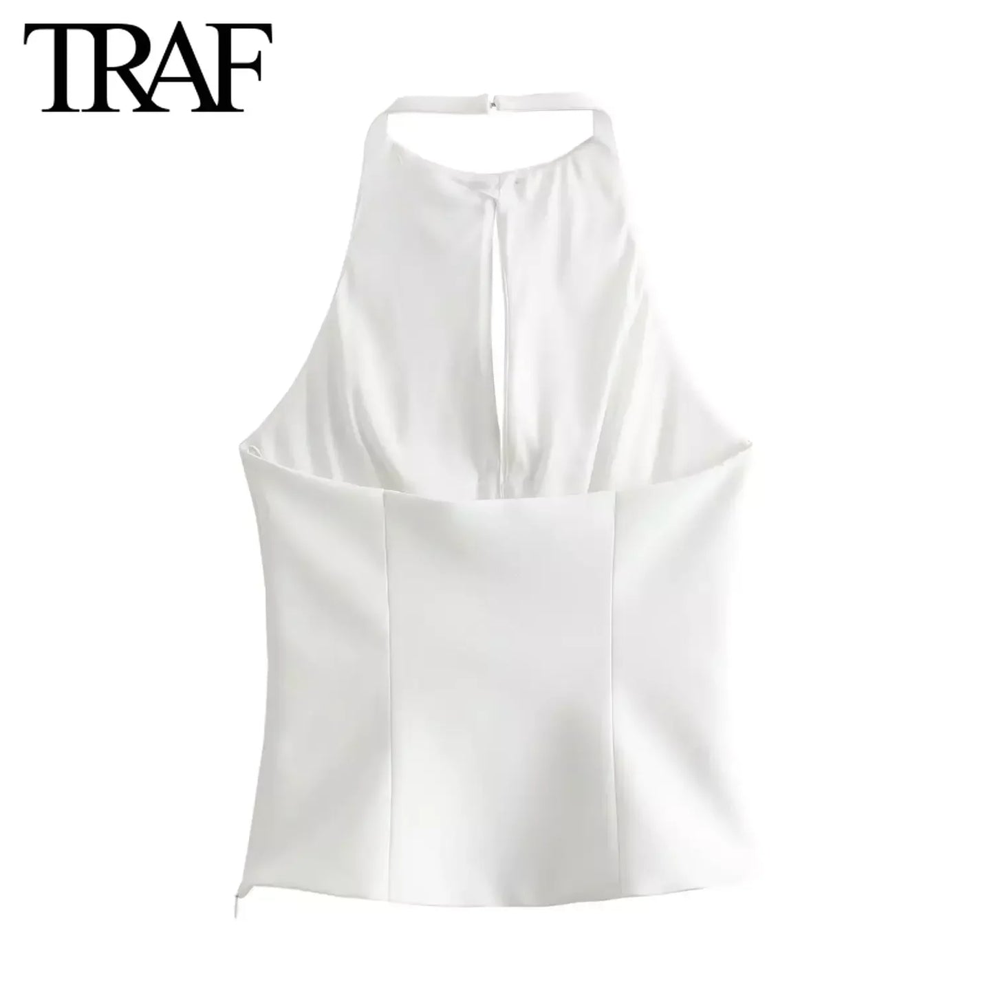 Women's Sleeveless Halter Blouse with Jewelry Bow – Chic Summer Crop Top for Streetwear & Office Looks