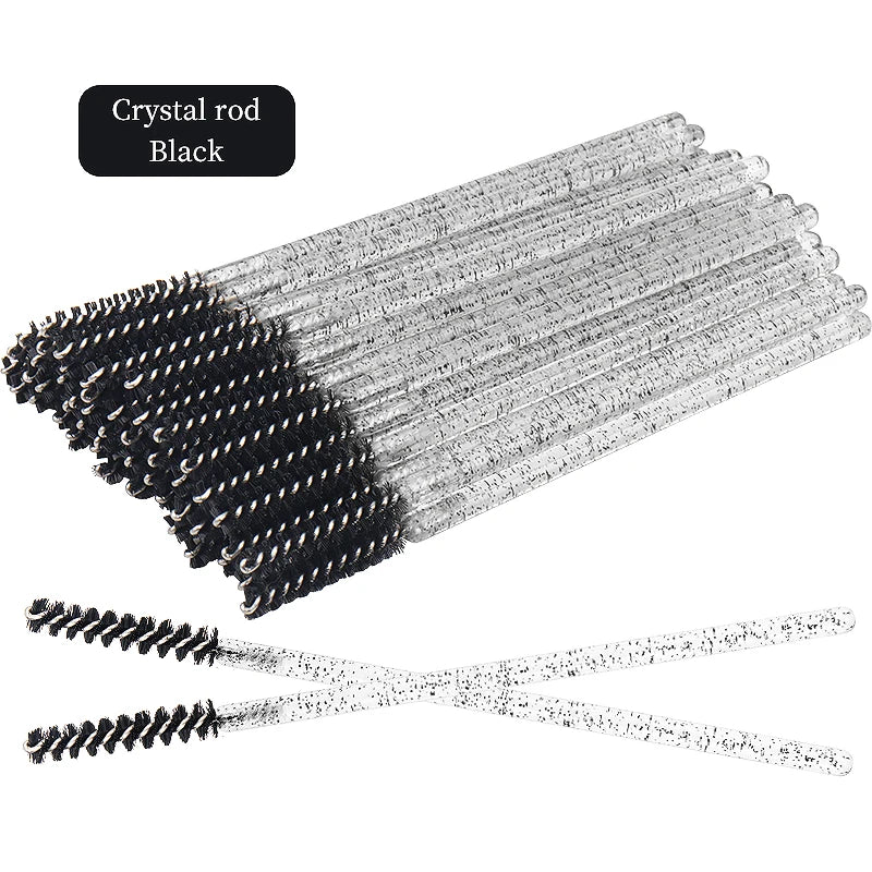 50-Piece Disposable Eyelash Mascara Brushes – Crystal Diamond Handle Spoolies for Lash Extension & Eyebrow Grooming