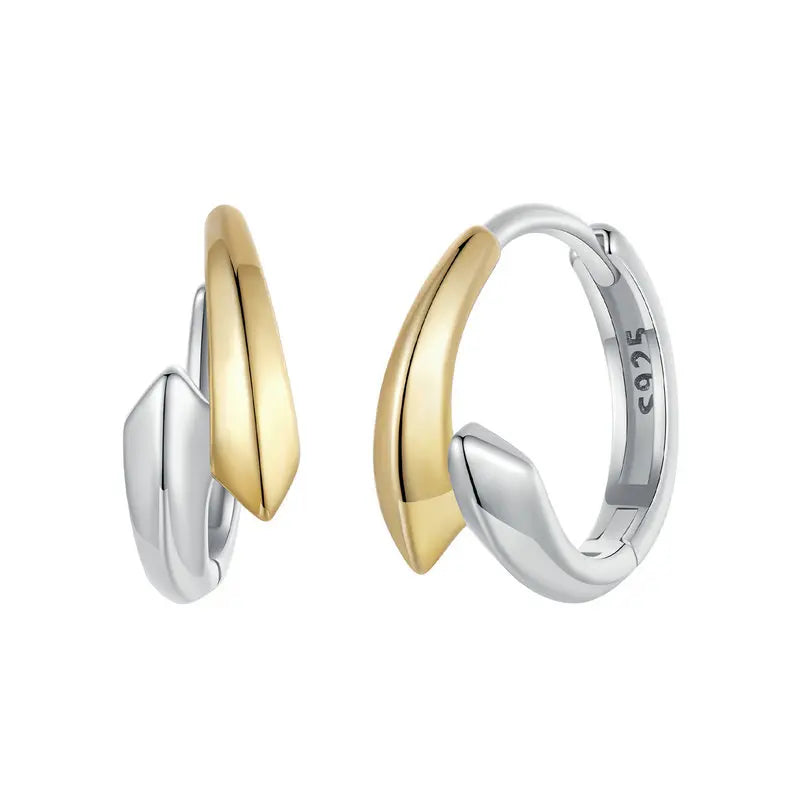 Two-Tone 925 Sterling Silver Classic Hoop Earrings – Hypoallergenic Round Ear Buckles for Women