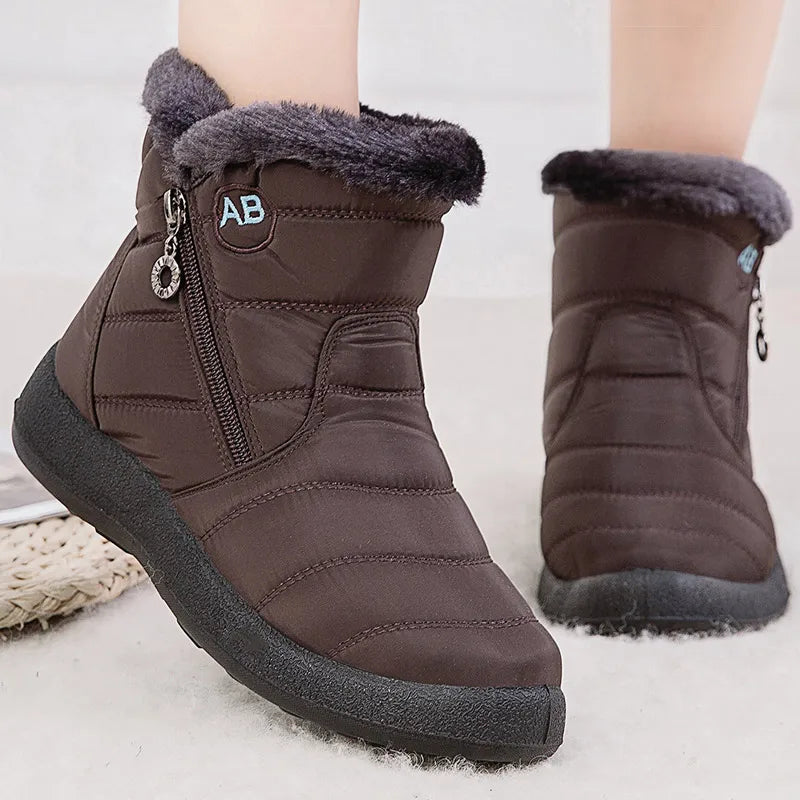Women's Waterproof Winter Ankle Boots – Low Heel Snow Boots with Fur Lining