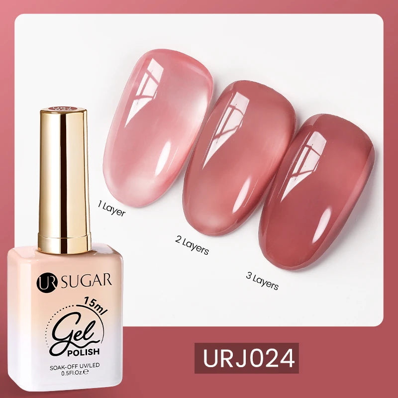 UR SUGAR 15ml Blood Red Jelly Gel Polish – Translucent Crystal Nude Gel for Fall & Winter UV/LED Manicure