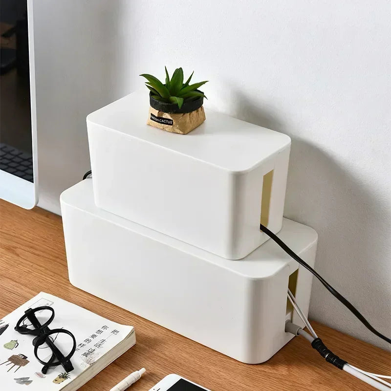 Cable Storage Organizer Box – Covered Wire Management Case for Power Strips, Chargers & Network Cables