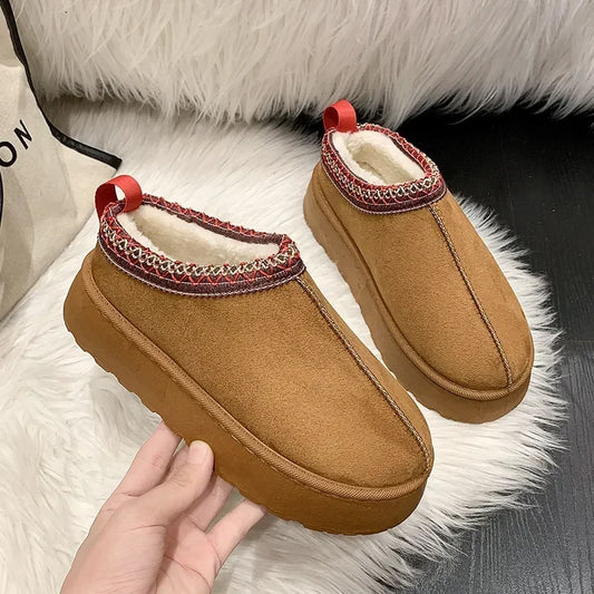 Women's Cozy Fur-Lined Snow Boots – Slip-On Winter Ankle Cotton Shoes with Thick Sole and Cashmere Warmth