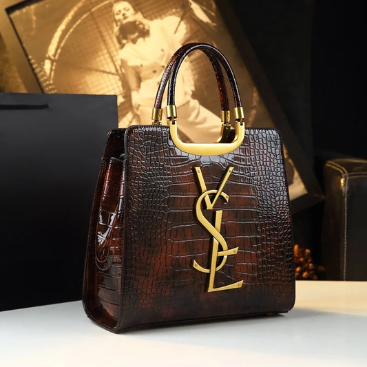 Crocodile Print Luxury Tote Bag – Women's Structured PU Handbag with Shoulder & Crossbody Strap