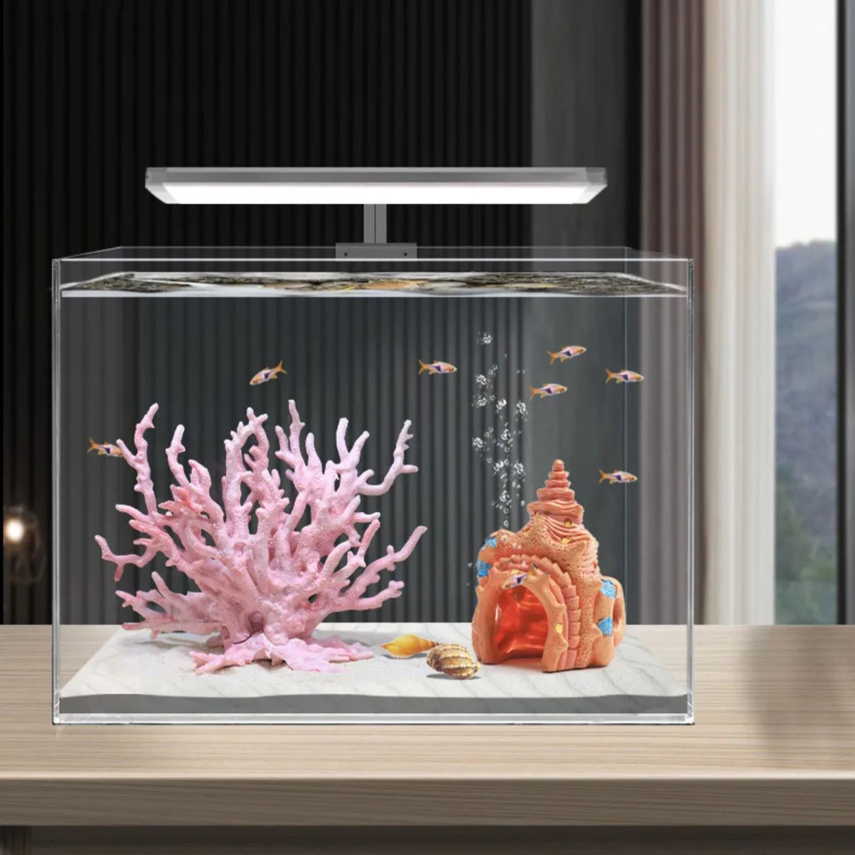 Artificial Coral Aquarium Decoration – PVC Simulated Coral Water Plant for Fish Tank Aquascape – Pink & Blue Resin Ornament for Marine Landscape
