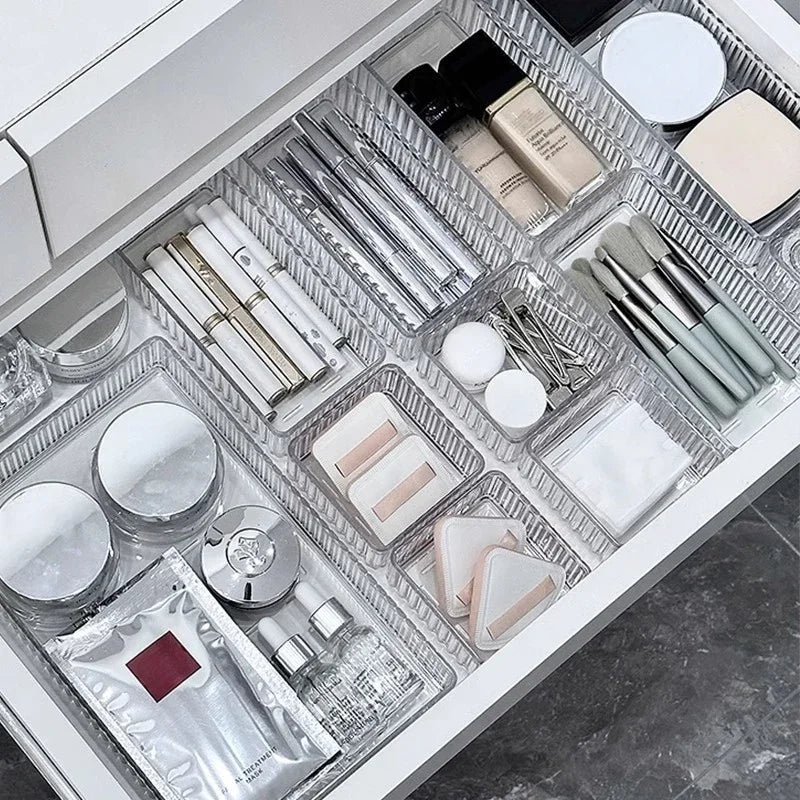 Clear Acrylic Desk Drawer Organizer – Multi-Purpose Storage Bins for Makeup, Bathroom, Office, and Kitchen Accessories