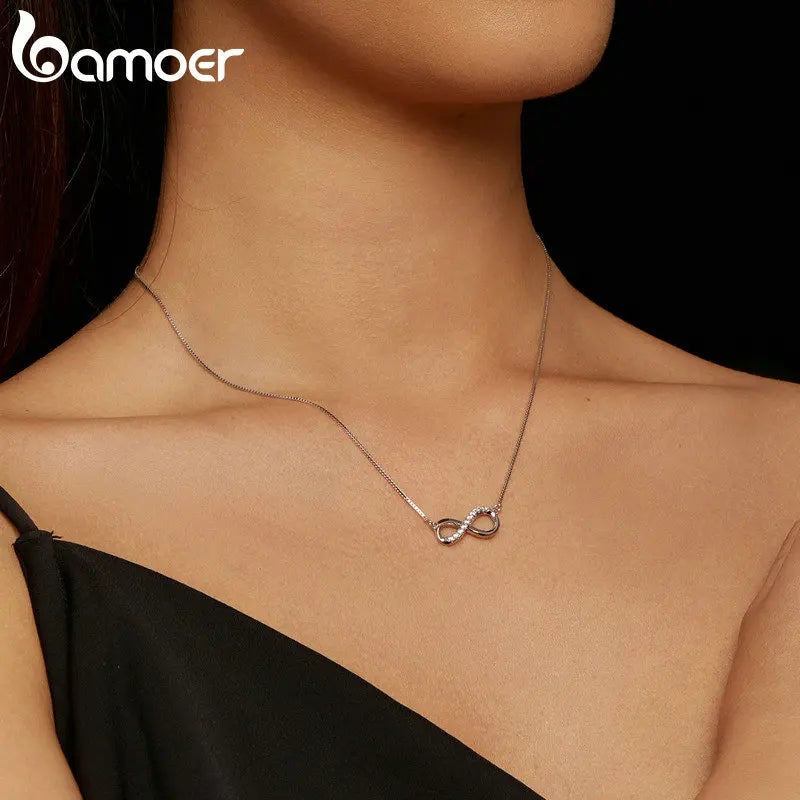 Sterling Silver Infinite Love Moissanite Pendant Necklace – Box Chain 40+5cm for Women, Anniversary Jewelry Gift