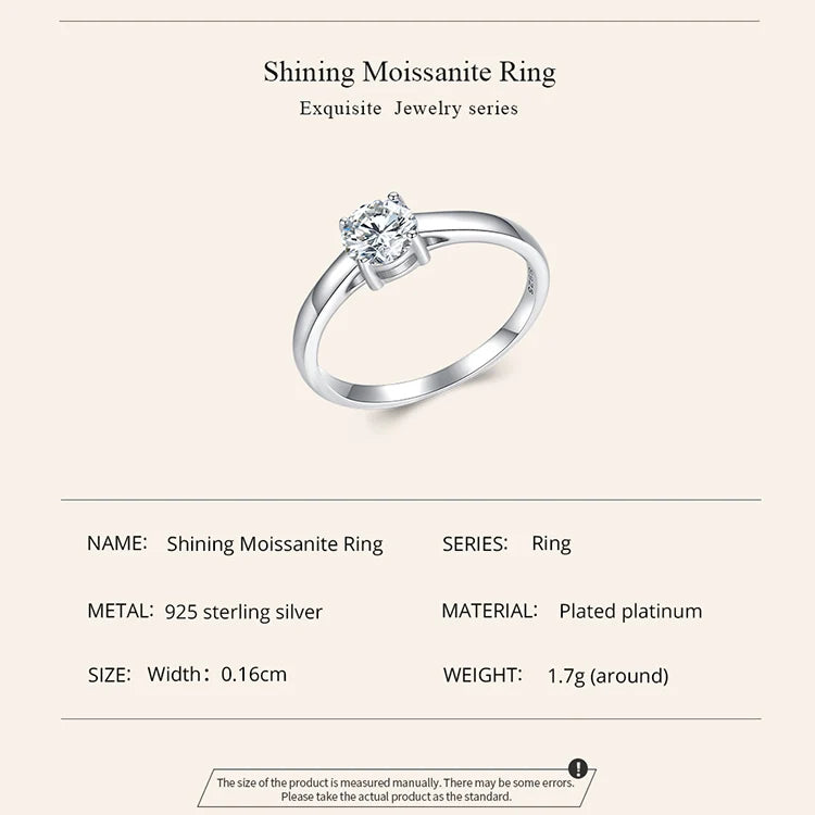 0.6 Carat Round Moissanite Engagement Ring – D Color VVS1 Stone on 925 Sterling Silver Prong Setting for Women