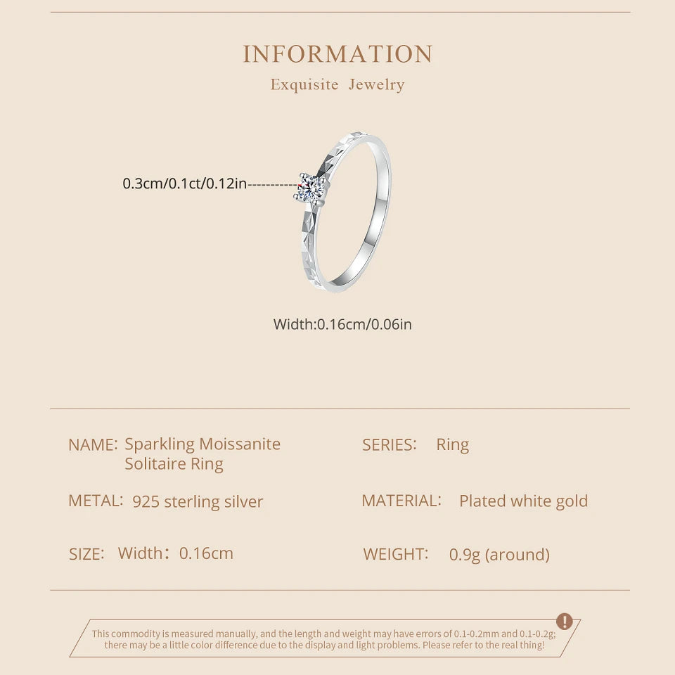 0.1 Carat Round Moissanite Engagement Ring – Prong Set Solitaire on 925 Sterling Silver with White Gold Plating for Women