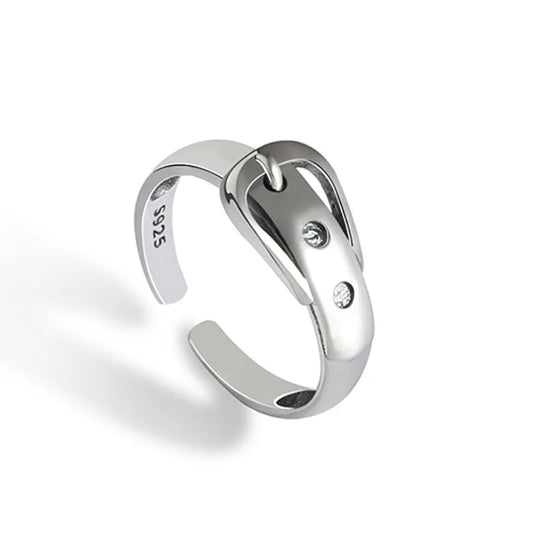 925 Sterling Silver Adjustable Belt-Inspired Cocktail Ring – Vintage Style Statement Jewelry for Women
