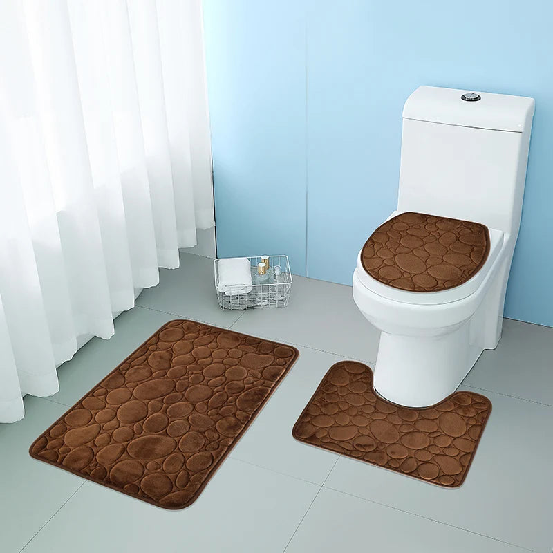 3-Piece Bathroom Mat Set – Soft Microfiber, Non-Slip Water-Absorbing Floor Rugs with Modern Striped Pattern