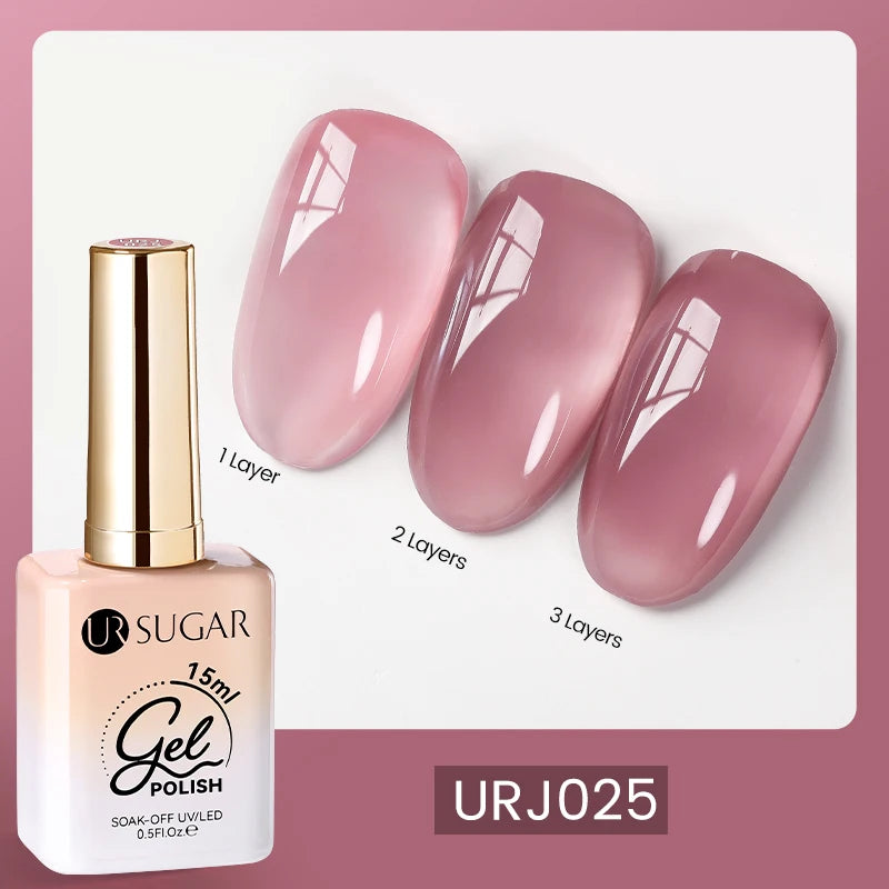 UR SUGAR 15ml Blood Red Jelly Gel Polish – Translucent Crystal Nude Gel for Fall & Winter UV/LED Manicure