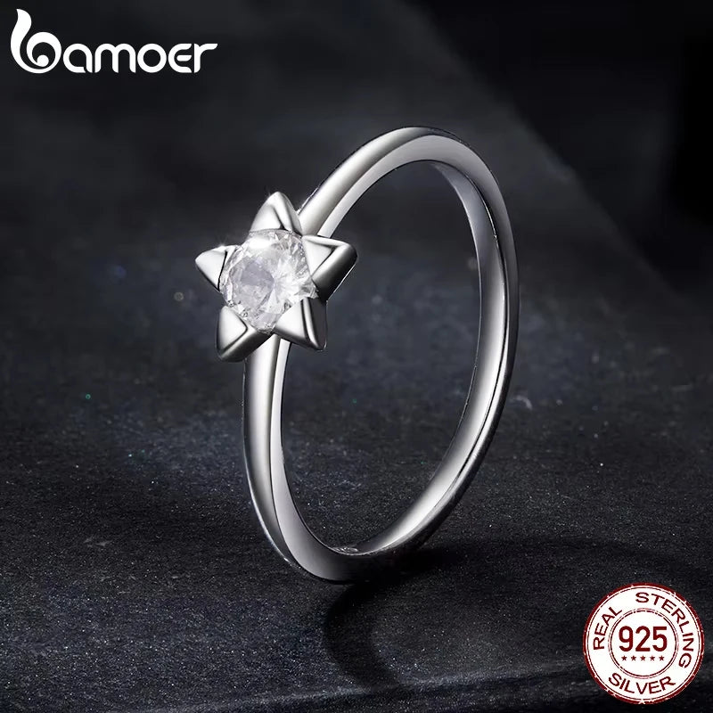 Star-Shaped Moissanite Ring – 0.3 Carat D Color VVS1 Stone on 925 Sterling Silver Pave Band for Women