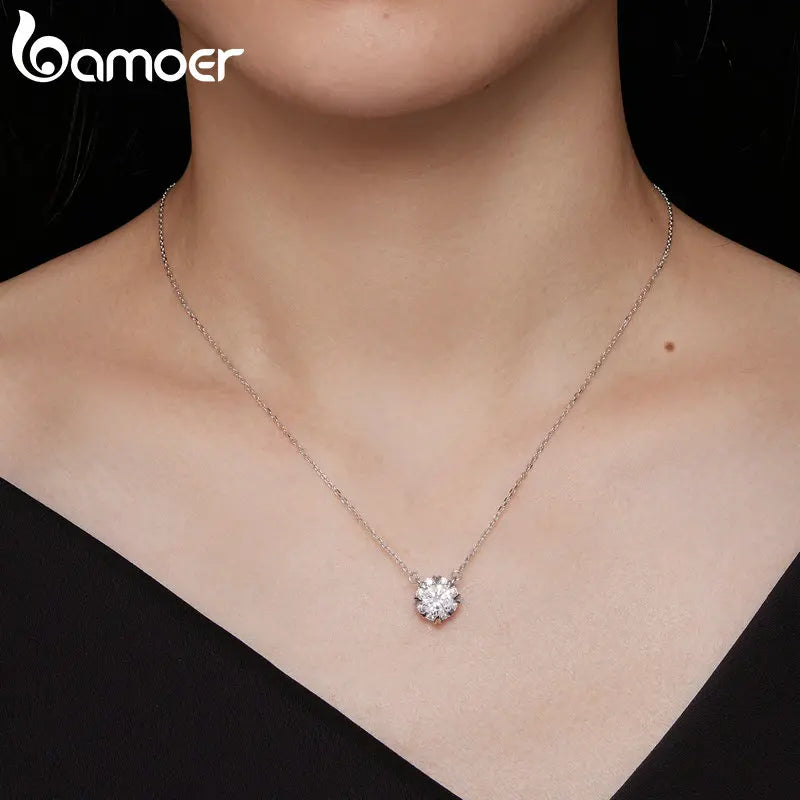 1.0 Carat Round Moissanite Pendant Necklace – D Color VVS1 Stone on 925 Sterling Silver Chain for Women
