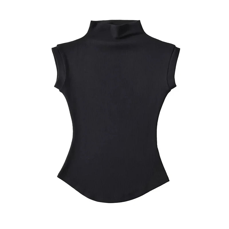 Women's Sleeveless Slim Fit Turtleneck Top – a Summer Knit Pullover Tee for Casual Streetwear