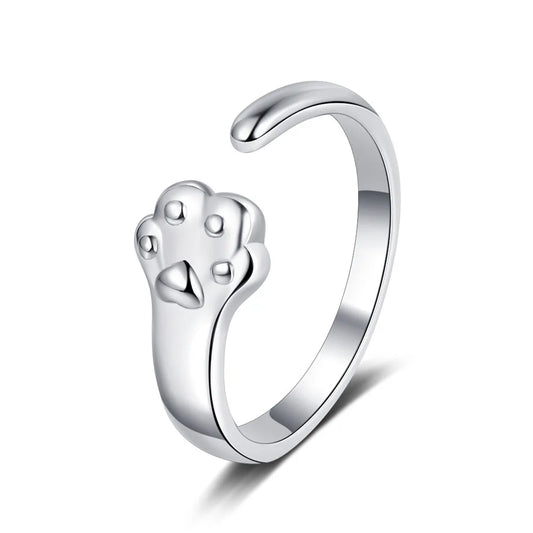 925 Sterling Silver Adjustable Cat Paw Ring for Women – Trendy Animal-Inspired Open Ring for Everyday or Party Wear