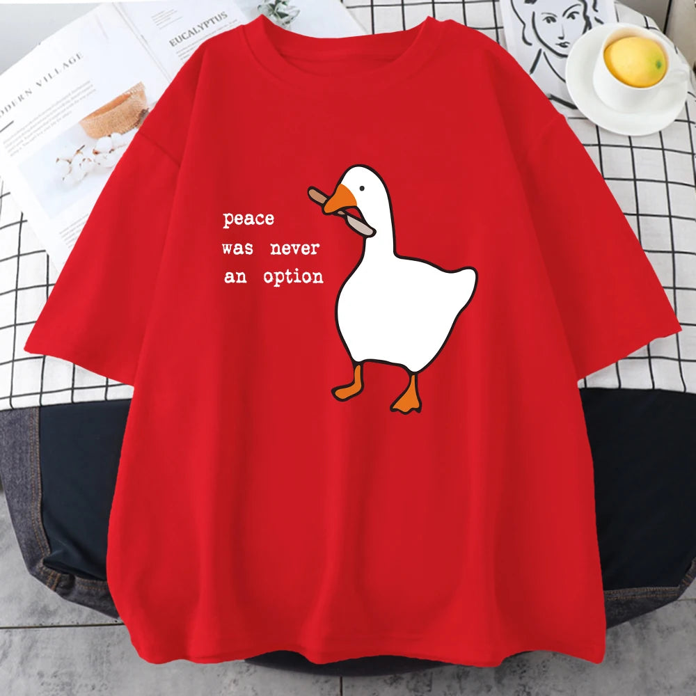 "Peace Was Never An Option" Graphic Cotton T-Shirt – Casual Loose Fit Cartoon Print for Men