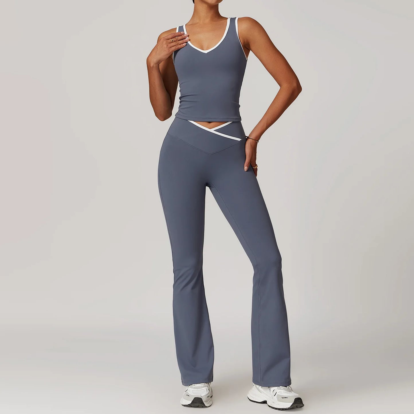 2PCS Women's Yoga & Workout Set – Short Sleeve Crop Top and High-Waist Leggings Sportswear