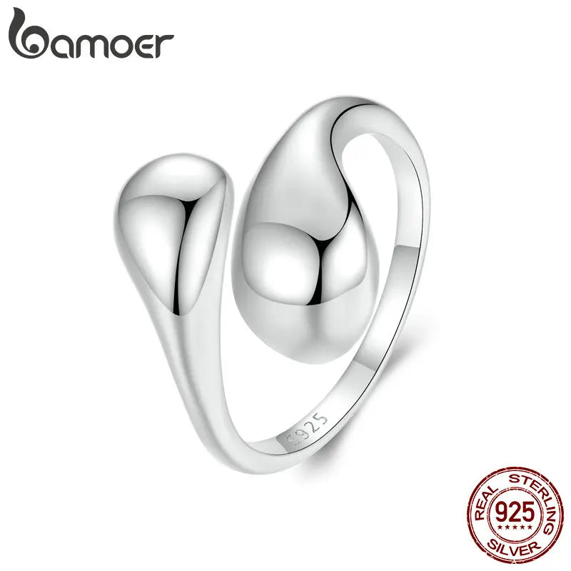 Chunky Adjustable Water Droplet Ring in 925 Sterling Silver – Handmade High Polish Statement Band for Women