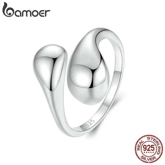 Chunky Adjustable Water Droplet Ring in 925 Sterling Silver – Handmade High Polish Statement Band for Women