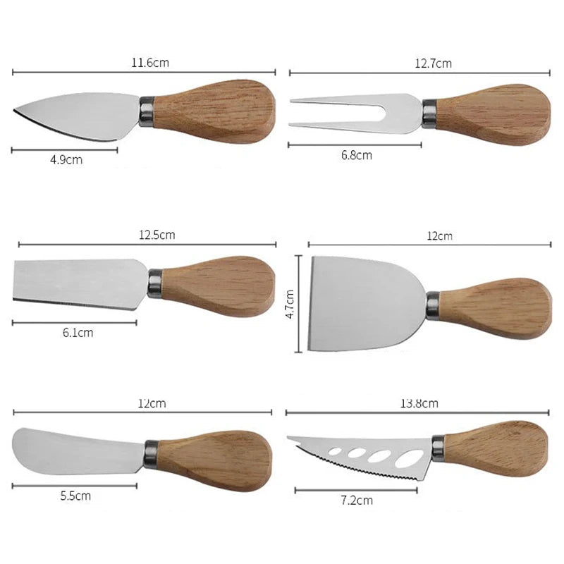 6/4pcs Stainless Steel Cheese Knives Set with Walnut Handle – Fork, Spreader, and Slicer with Gift Box
