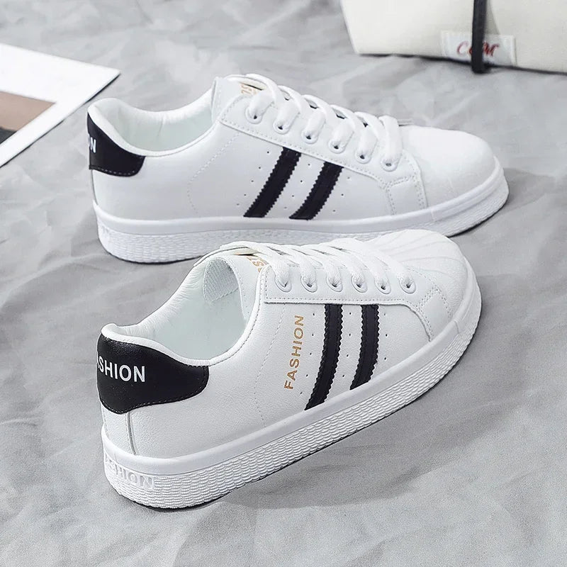 Women’s Luxury Skate Sneakers – Thick-Soled Lace-Up PU Loafers, Gym Sport Casual Shoes with EVA Cushioning for Spring and Autumn