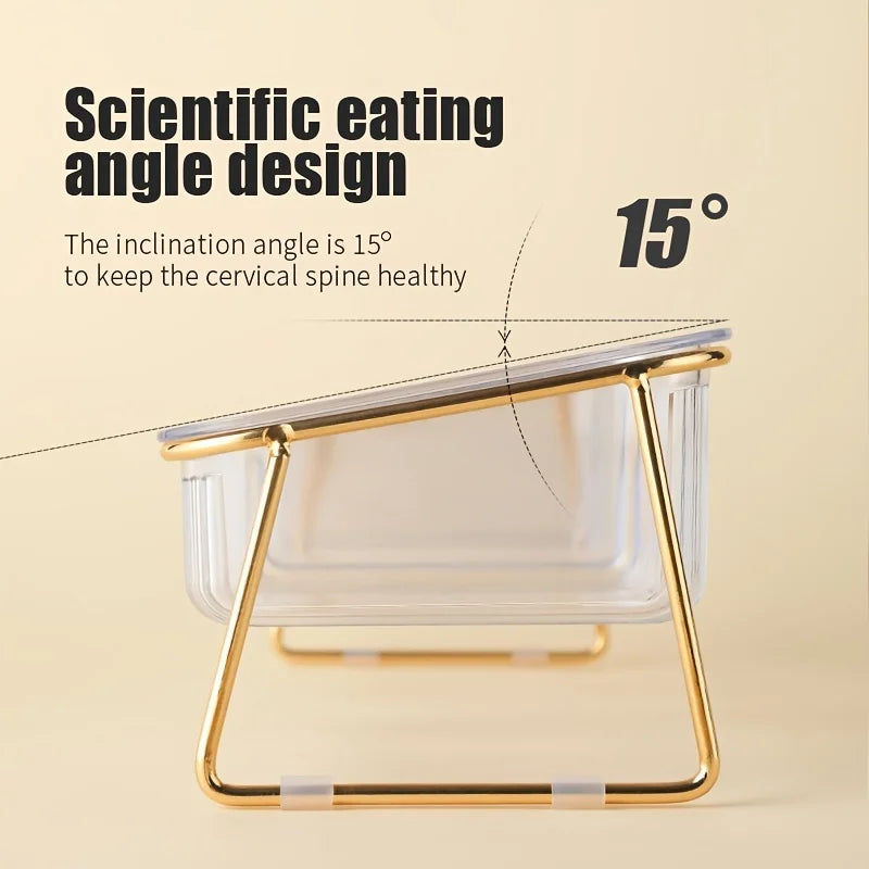 Transparent Double Cat Bowl with Tilted Stand – Anti-Slip Raised Pet Feeder for Food and Water