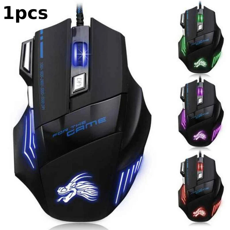 USB Wired Gaming Mouse – 7-Button Ergonomic Optical Mouse with Adjustable 5500 DPI and Backlit Design for PC Desktop Computer Gamers