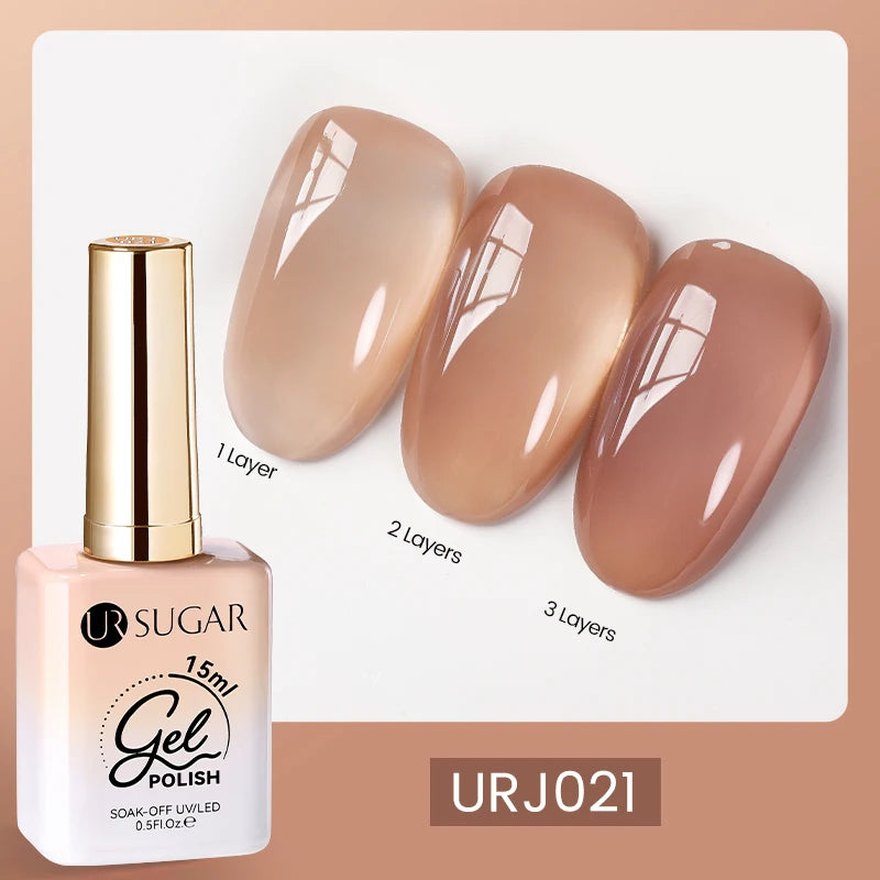 UR SUGAR 15ml Blood Red Jelly Gel Polish – Translucent Crystal Nude Gel for Fall & Winter UV/LED Manicure