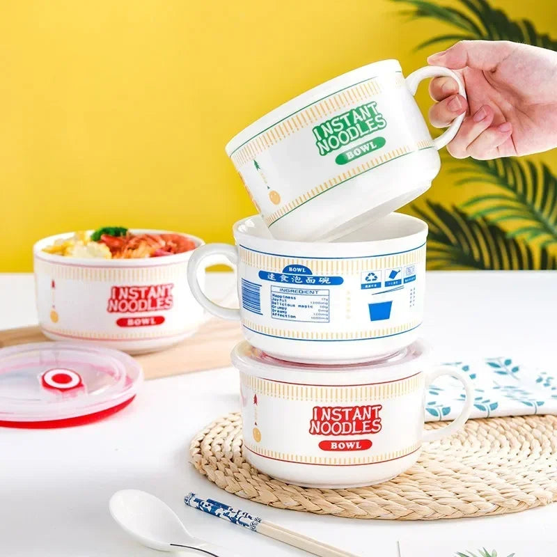 800/1100ml Korean-Style Ceramic Ramen Bowl – Microwave-Safe Leakproof Bowl for Noodles, Soup, Salad & More