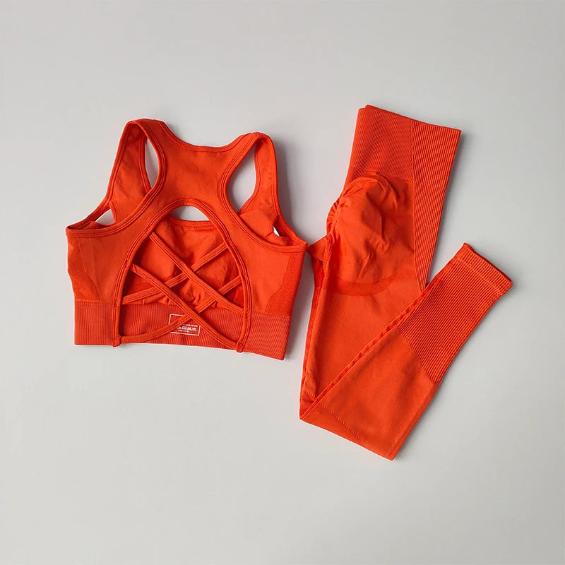 2-Piece Seamless Sports Bra and Leggings Set – Shockproof Yoga and Running Fitness Suit
