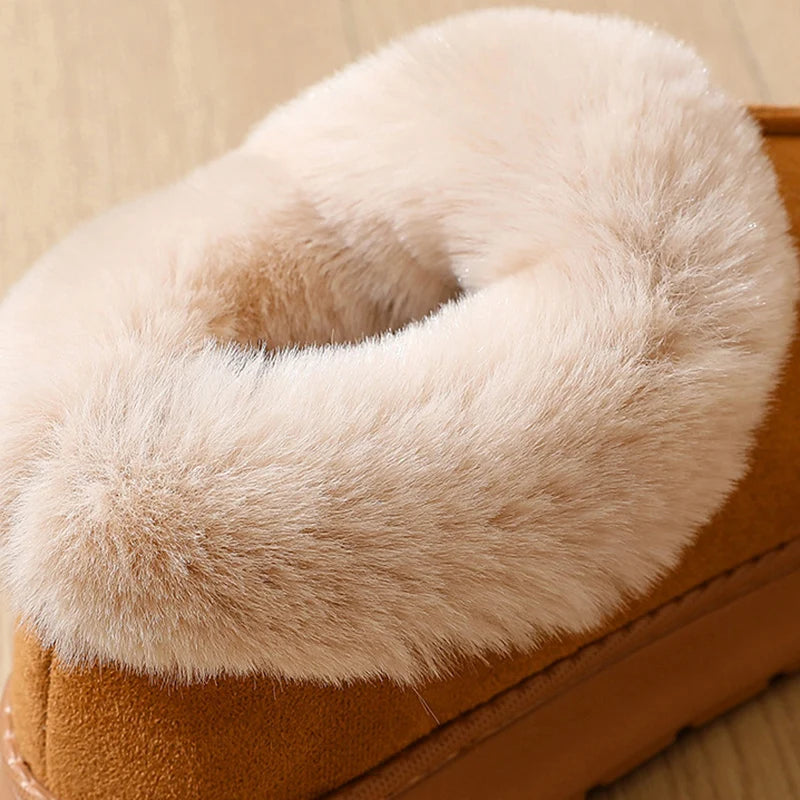 Women's Anti-Slip Faux Suede Snow Boots – Thick Plush Winter Platform Slip-On Shoes