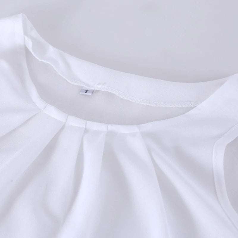 Women's Sleeveless Chiffon Blouse – Round Neck Solid Color Lightweight Summer Top