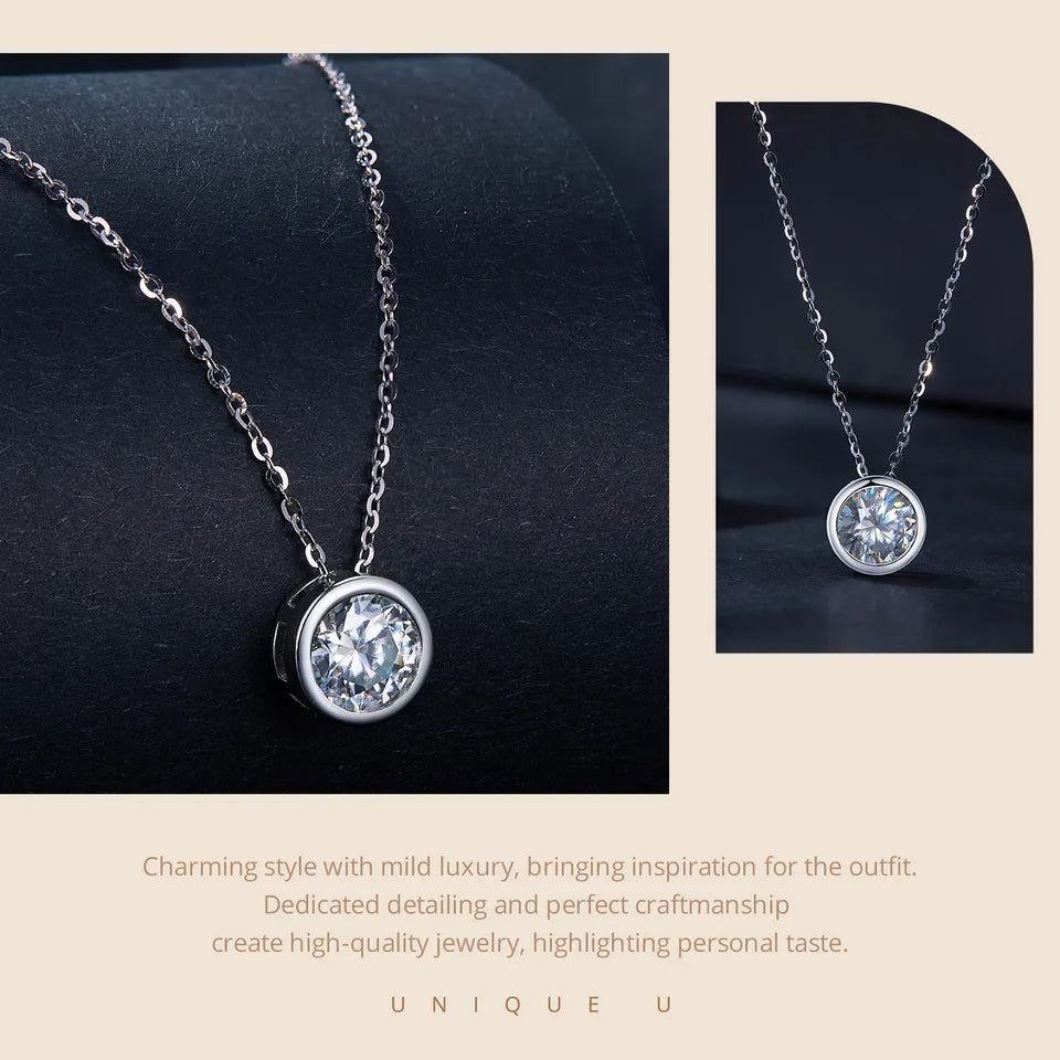 1 Carat Moissanite Pendant Necklace for Women – 925 Sterling Silver Bazel Setting, D Color VVS1 Diamond Look, Wedding & Gift Jewelry