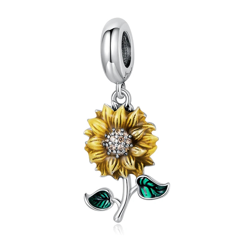 3D Rose Flower Charm Pendant – 925 Sterling Silver with Rose Gold Finish for Bracelets or Necklaces