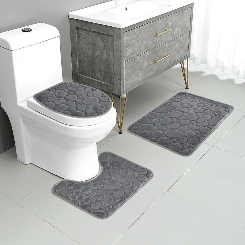 3-Piece Bathroom Mat Set – Soft Microfiber, Non-Slip Water-Absorbing Floor Rugs with Modern Striped Pattern