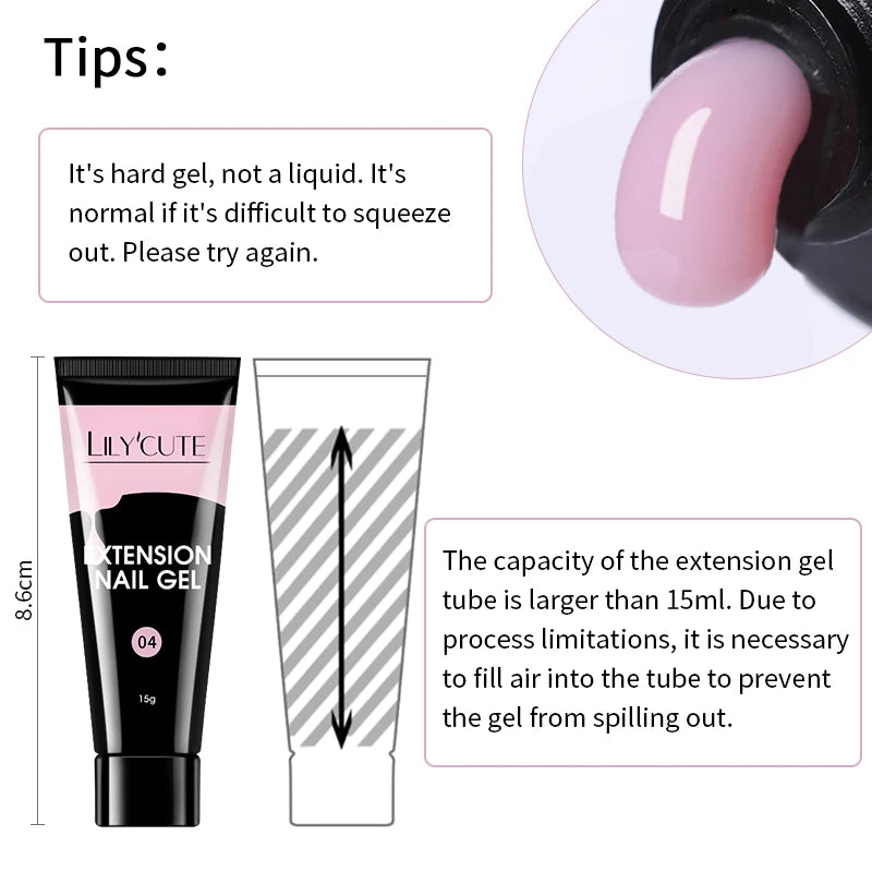 15ml Nail Extension Gel Kit – Soak Off UV Acrylic Gel in White, Clear & Pink for Home or Salon Nail Art