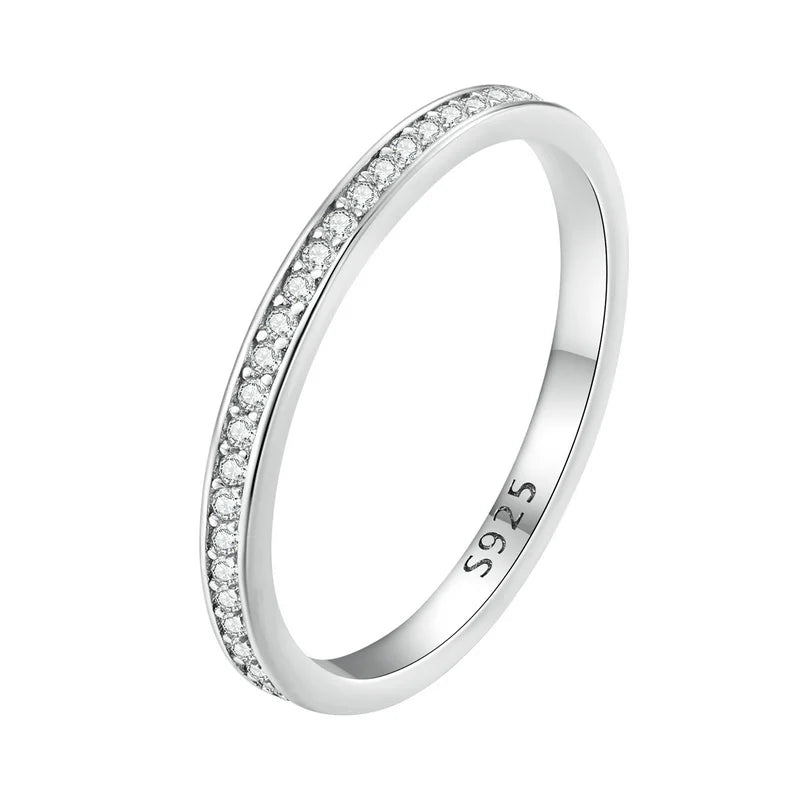 Sterling Silver Moissanite Eternity Wedding Band – Platinum Plated Stackable Ring for Women