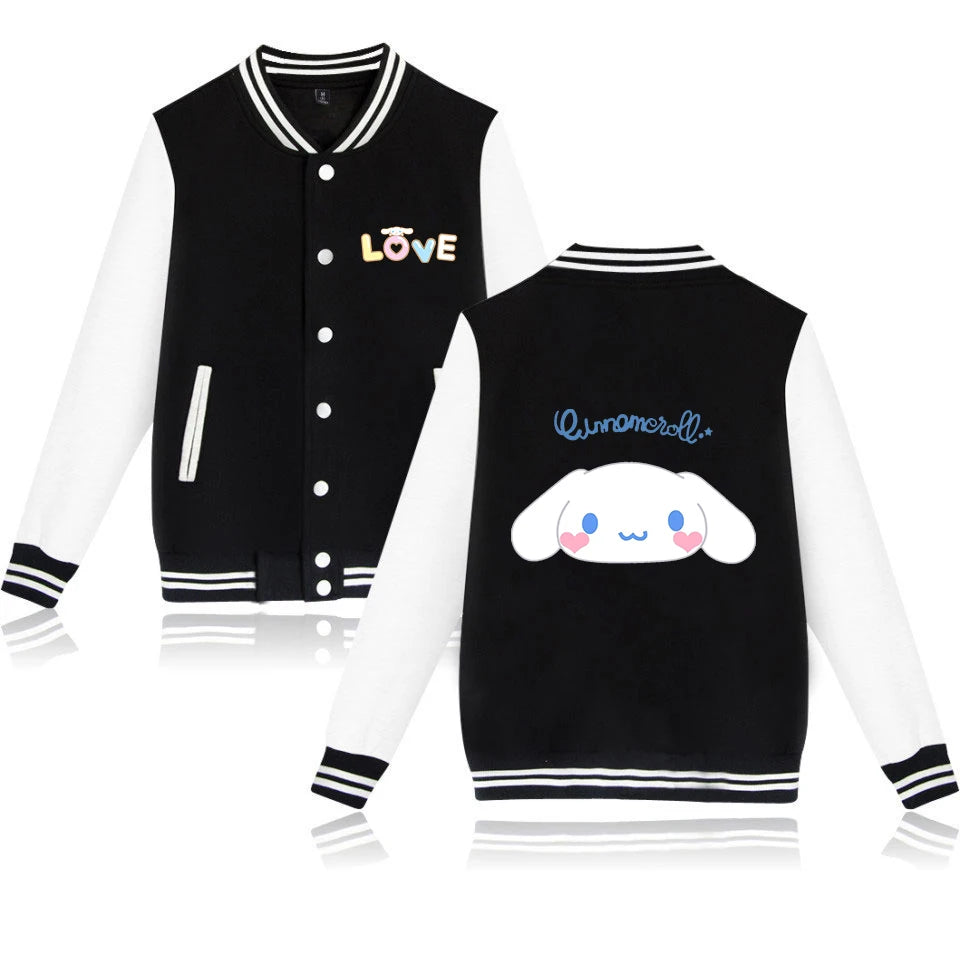 Cinnamoroll Cartoon Bomber Jacket – Unisex Harajuku College Baseball Coat for Spring & Autumn Casual Streetwear