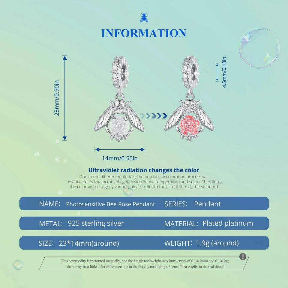 925 Sterling Silver Rose Hanging Charm – Color-Changing Flower Pendant for Bracelet or Necklace DIY