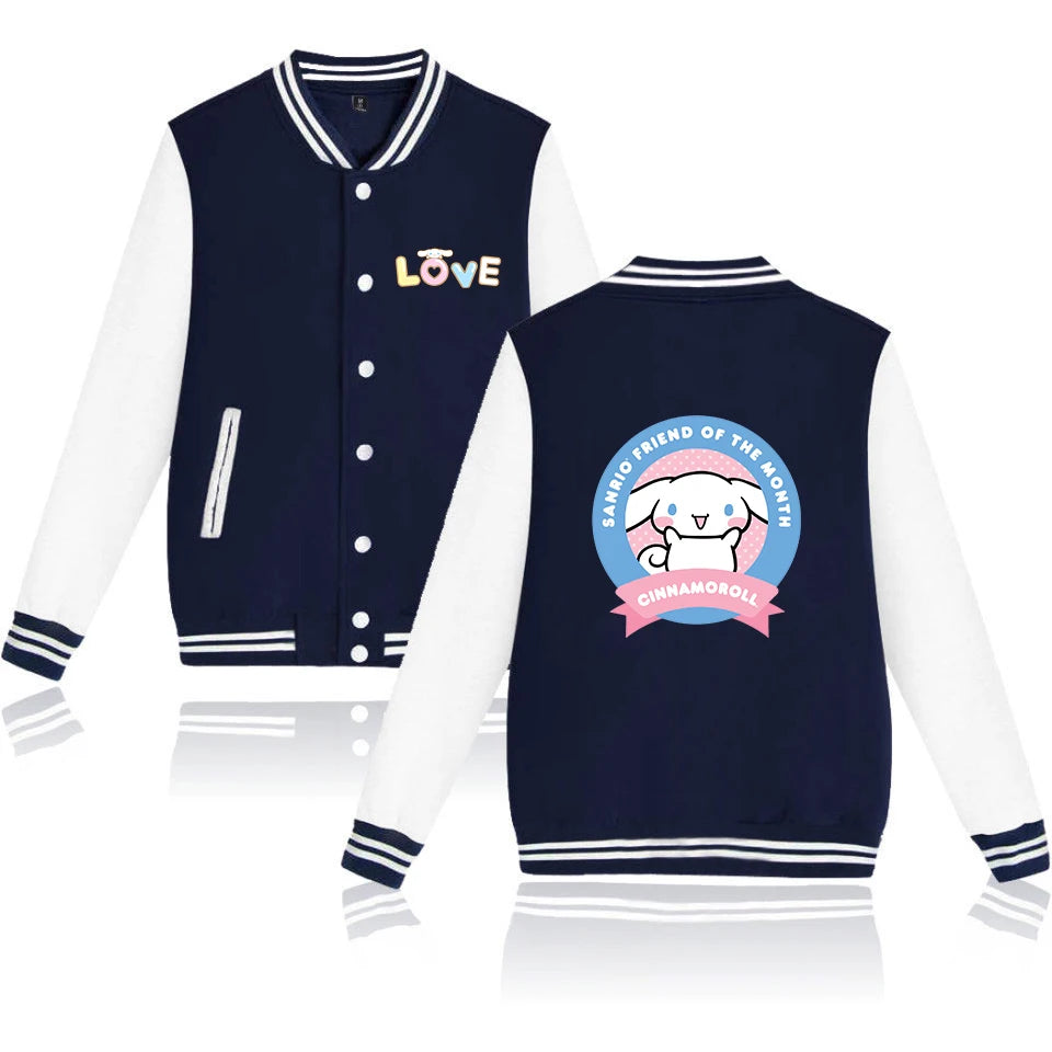 Cinnamoroll Cartoon Bomber Jacket – Unisex Harajuku College Baseball Coat for Spring & Autumn Casual Streetwear
