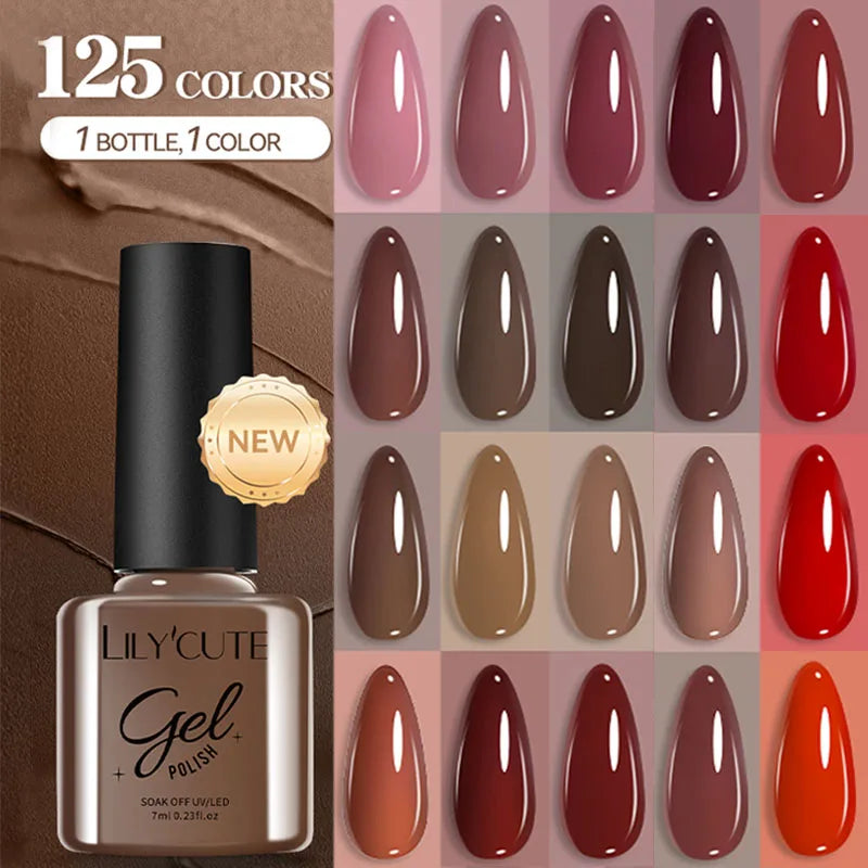 7ml Brown, Red & Purple Nail Gel Polish – Coffee Color Series Semi-Permanent Soak-Off UV Gel for Nail Art