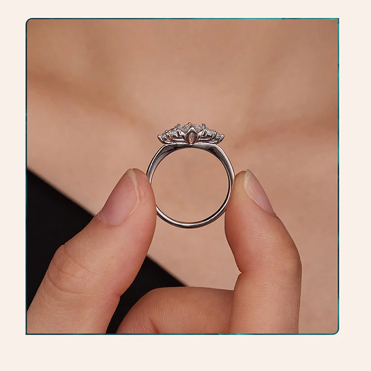 0.5 Carat Round Moissanite Engagement Ring – D Color VVS1 Stone with CZ Accents on 925 Sterling Silver Band for Women