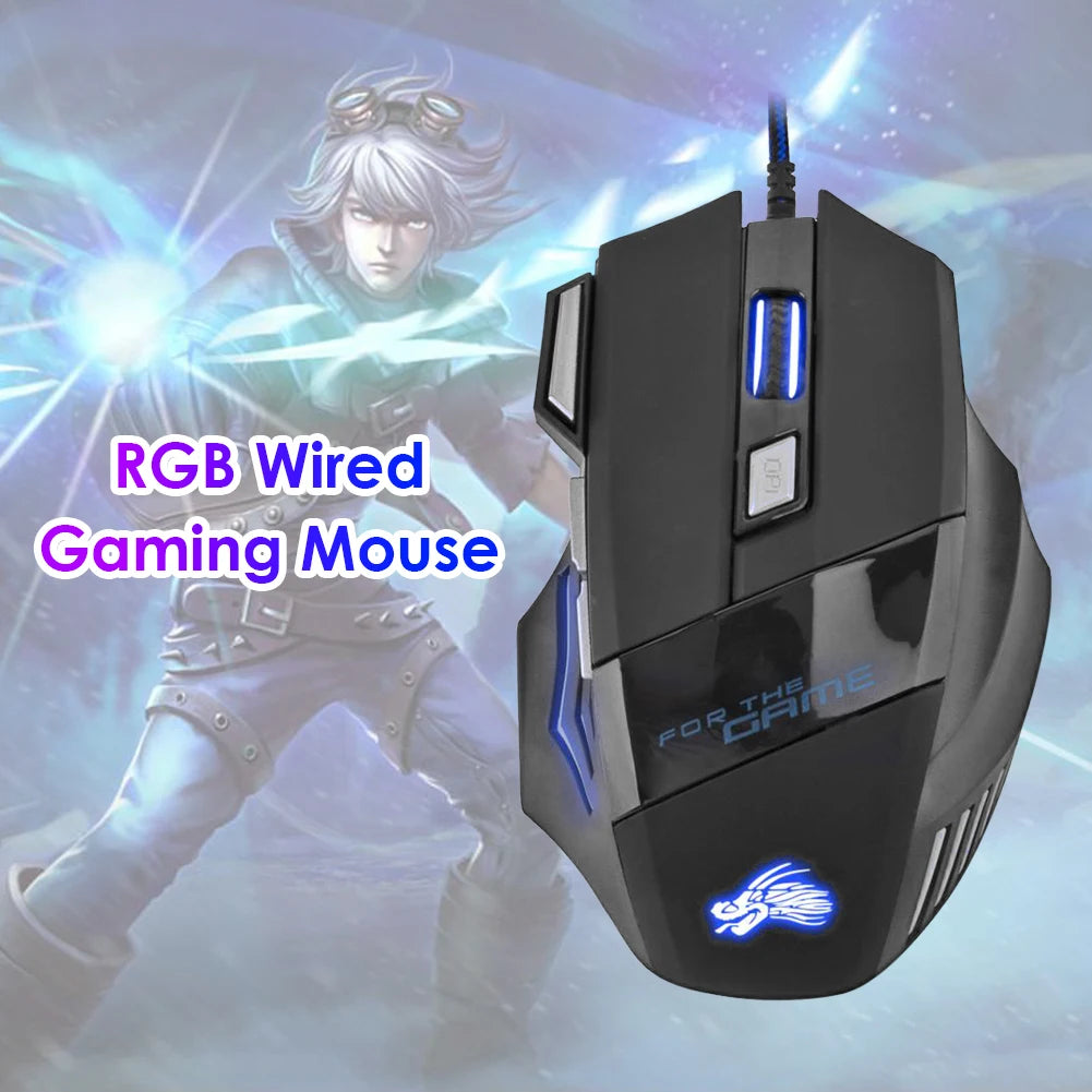 USB Wired Gaming Mouse – 7-Button Ergonomic Optical Mouse with Adjustable 5500 DPI and Backlit Design for PC Desktop Computer Gamers