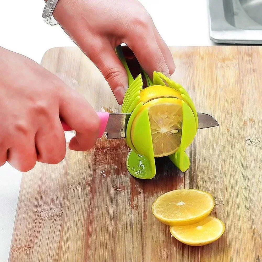 Stainless Steel Handheld Fruit and Vegetable Slicer – Orange, Lemon, Tomato, Onion Cutter Clip for Kitchen Prep